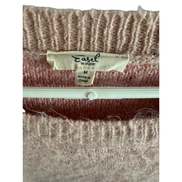 Easel Los Angeles Fuzzy Pink Star Sweater Women’s Size M Cozy Knit Pullover - Picture 6 of 9